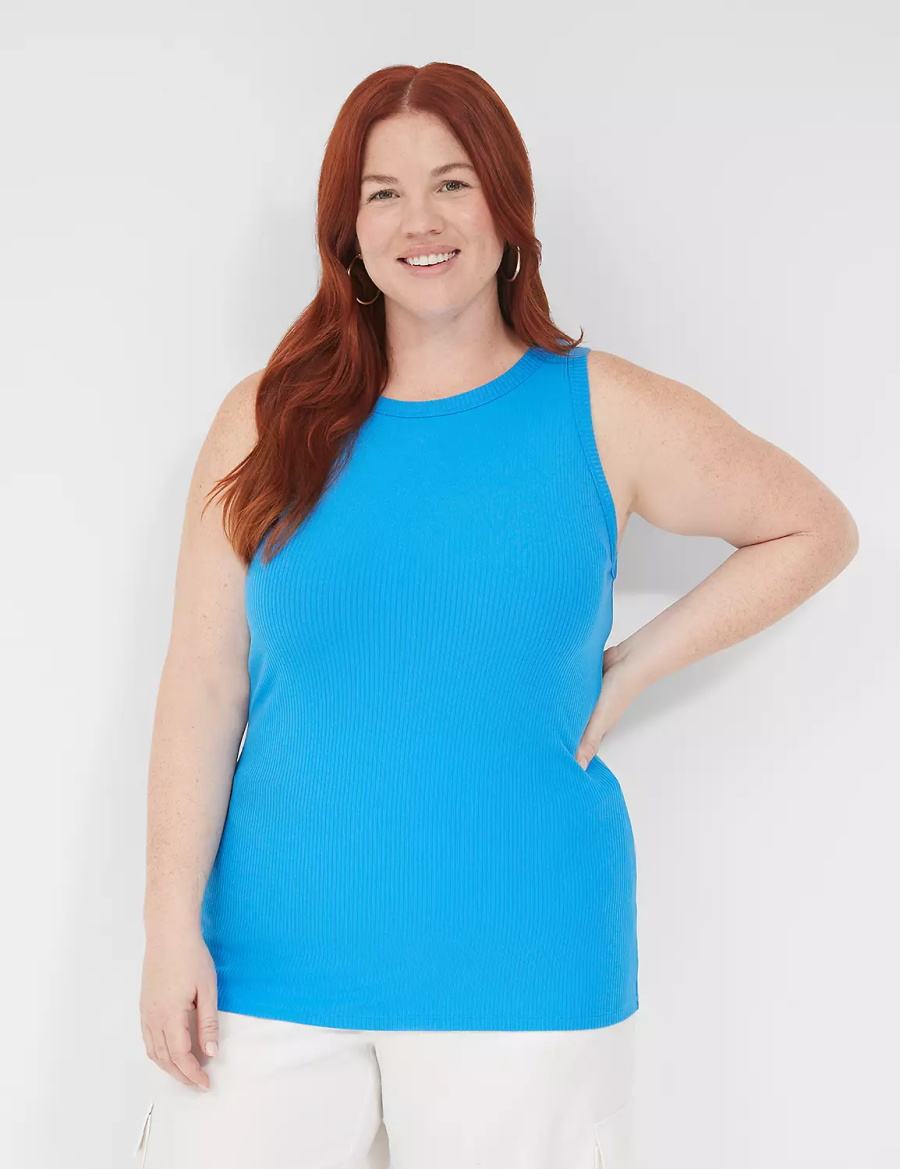 Lane Bryant Fitted High-Neck Rib Canotta Donna Blu | FNU8758XF