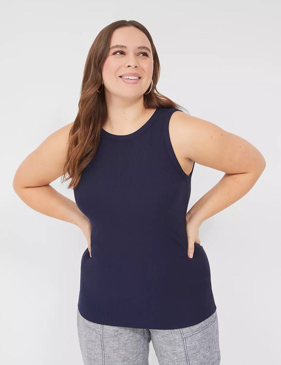 Lane Bryant Fitted High-Neck Rib Canotta Donna Blu | VWW321KR