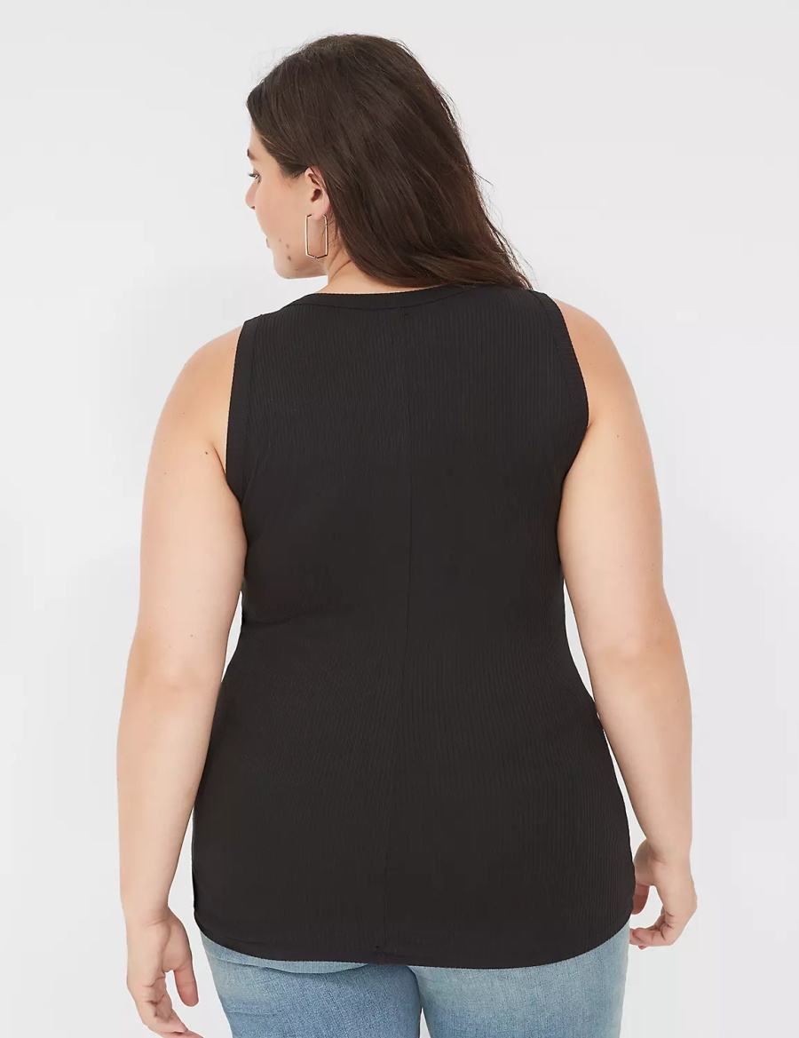 Lane Bryant Fitted High-Neck Rib Canotta Donna Nere | FYR831NL