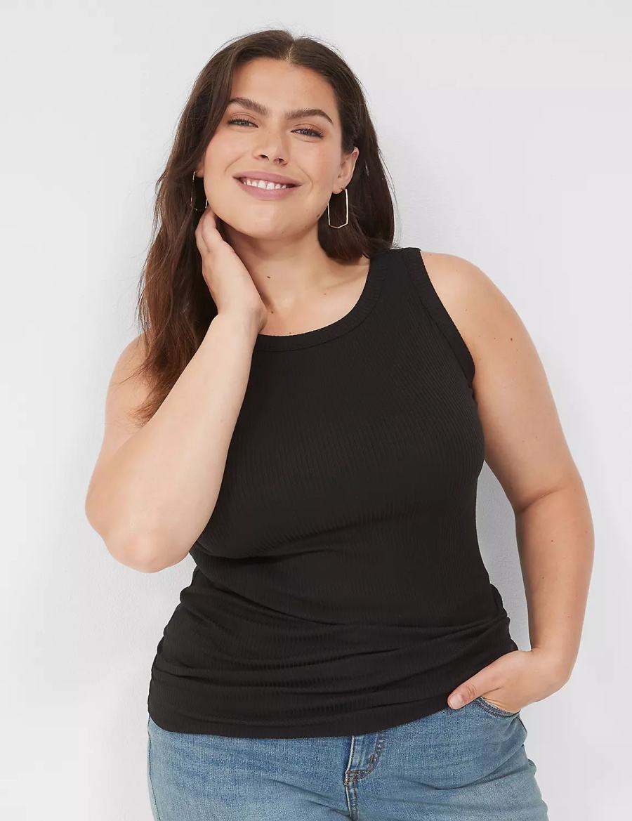 Lane Bryant Fitted High-Neck Rib Canotta Donna Nere | FYR831NL