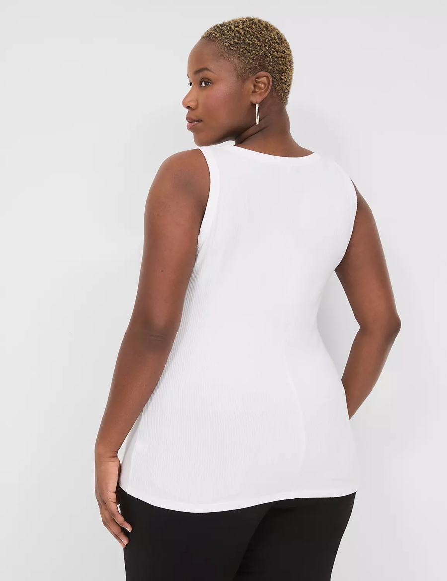 Lane Bryant Fitted High-Neck Ribbed Canotta Donna Bianche | TYB9847JB