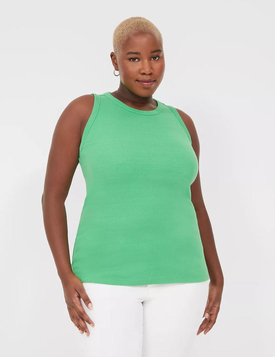 Lane Bryant Fitted High-Neck Ribbed Canotta Donna Verdi | RZC386MB