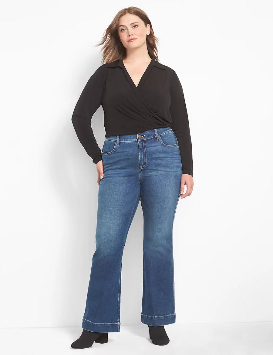 Lane Bryant Fitted Long-Sleeve Surplice Collar Crop Camicie Donna Nere | UMJ9978DZ