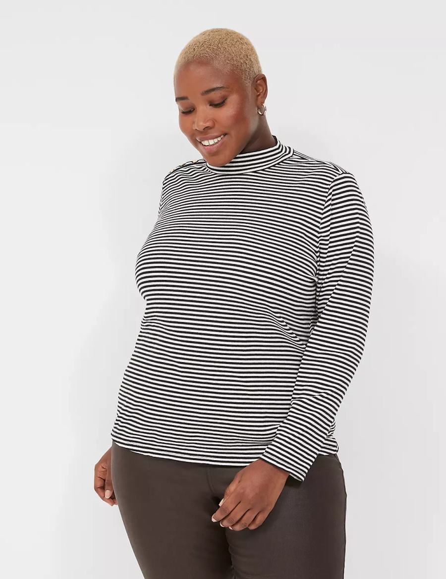 Lane Bryant Fitted Long-Sleeve Turtleneck Top Magliette Donna Nere Bianche Strisce | HZY8148XI