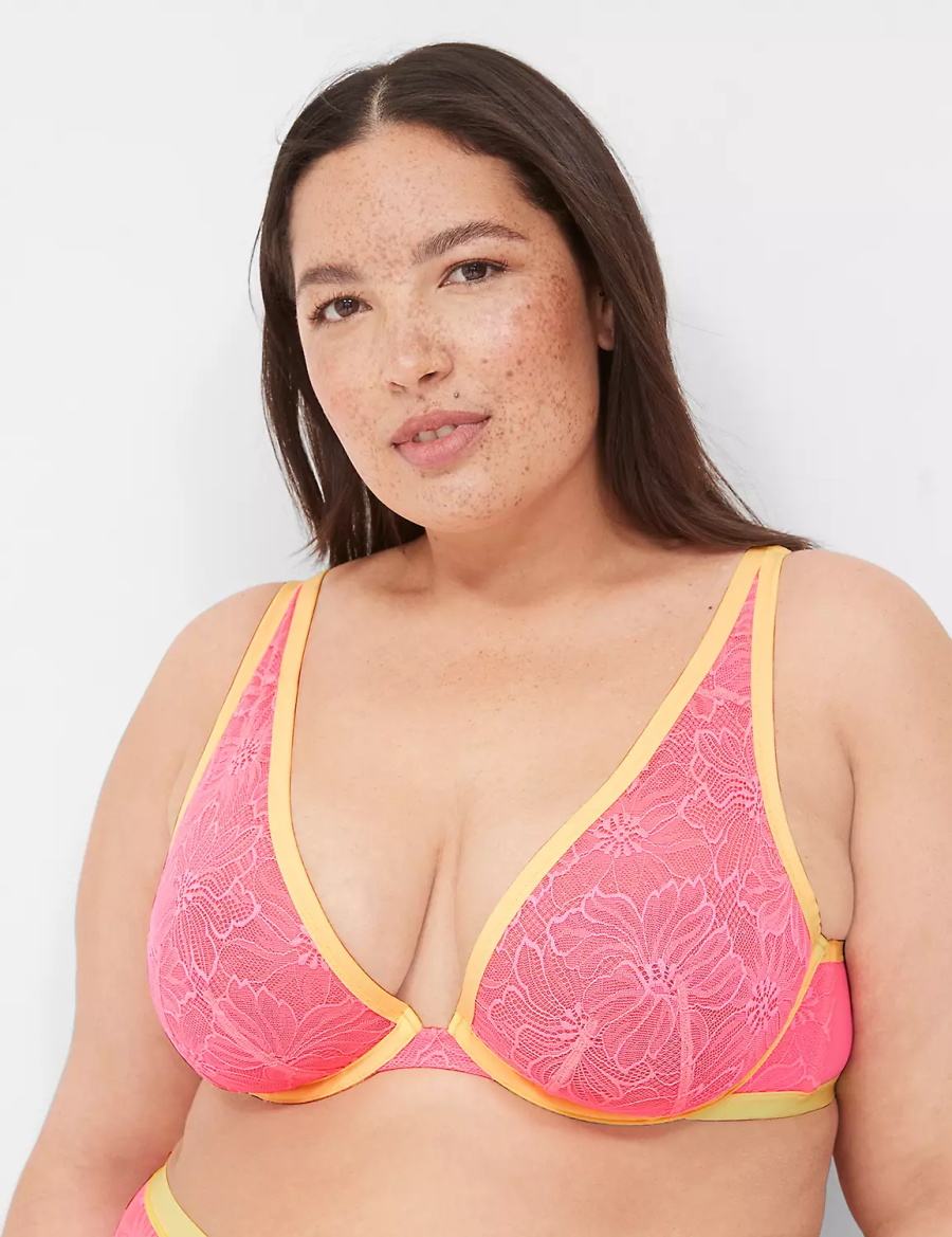 Lane Bryant Flower Lace High Apex Reggiseno Sfoderato Donna Rosa | GBX5235QT