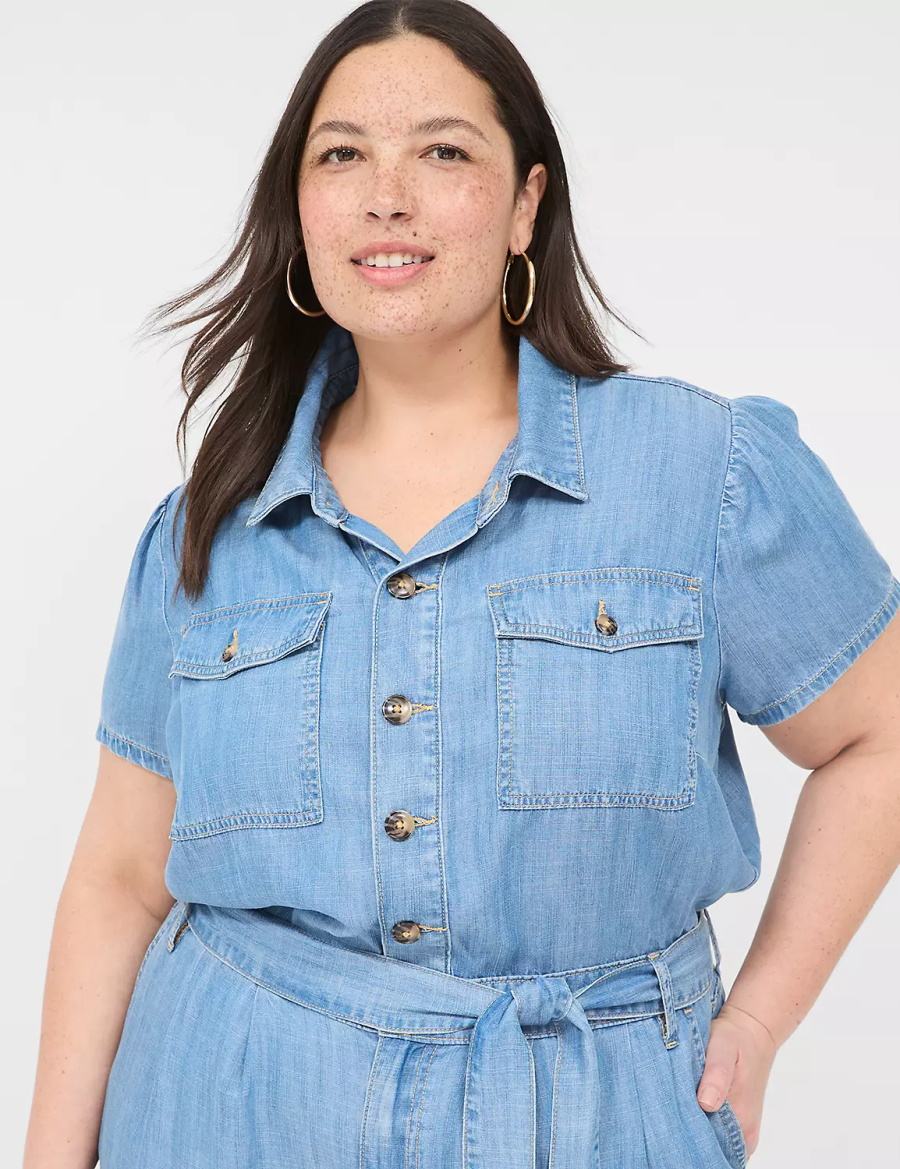 Lane Bryant Fluid Denim Jumpsuit Donna Blu Chiaro | JCZ8940BV