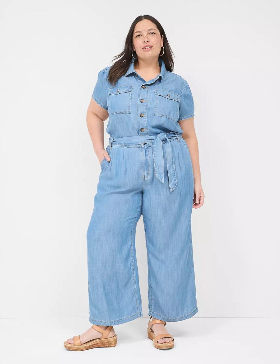 Lane Bryant Fluid Denim Jumpsuit Donna Blu Chiaro | JCZ8940BV