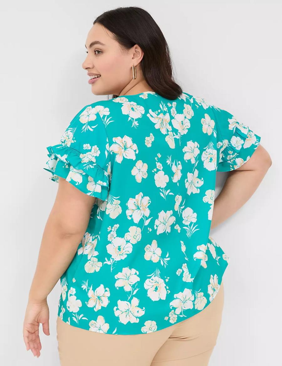 Lane Bryant Flutter-Sleeve Crew-Neck Top Magliette Donna Verde Acqua | RXN2911LP