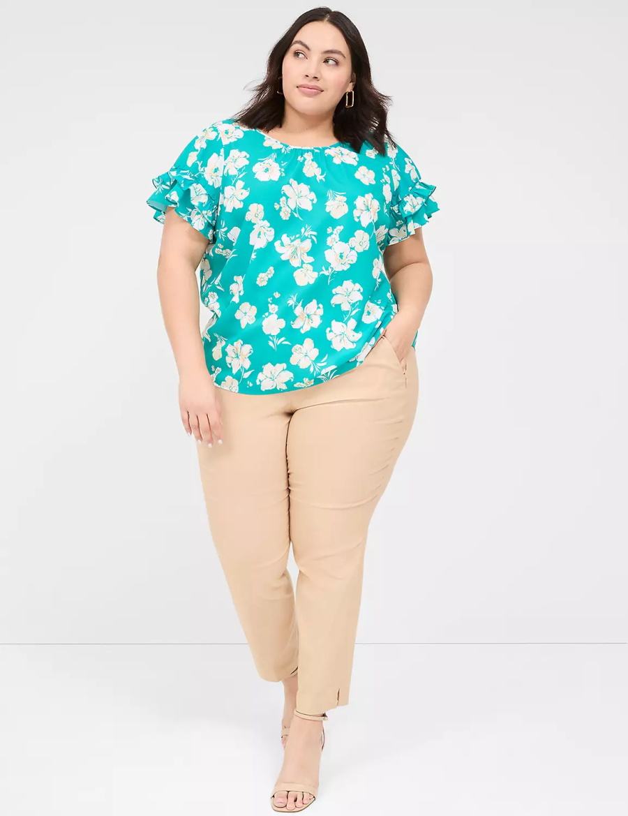 Lane Bryant Flutter-Sleeve Crew-Neck Top Magliette Donna Verde Acqua | RXN2911LP