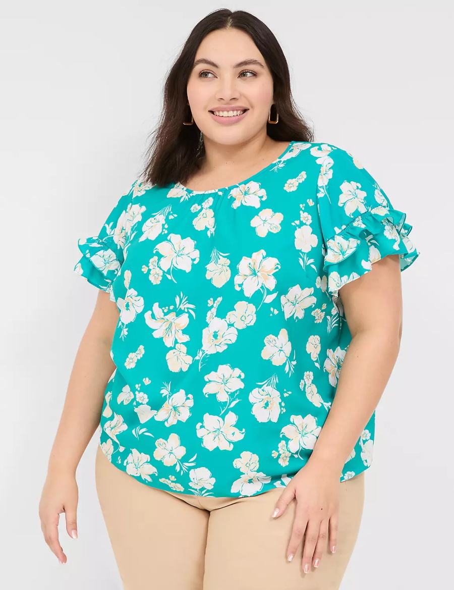 Lane Bryant Flutter-Sleeve Crew-Neck Top Magliette Donna Verde Acqua | RXN2911LP