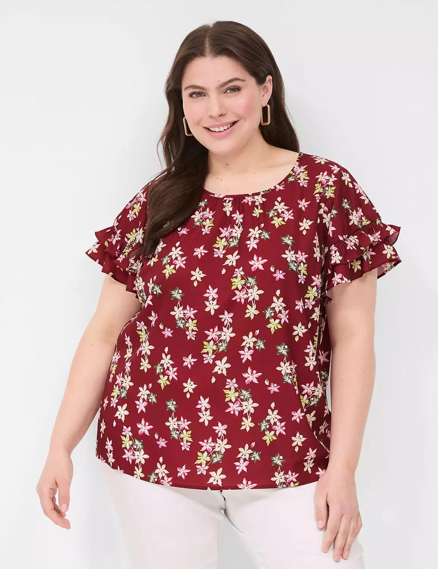 Lane Bryant Flutter-Sleeve Crew-Neck Top Magliette Donna Rosse Colorate | NBB4724HC