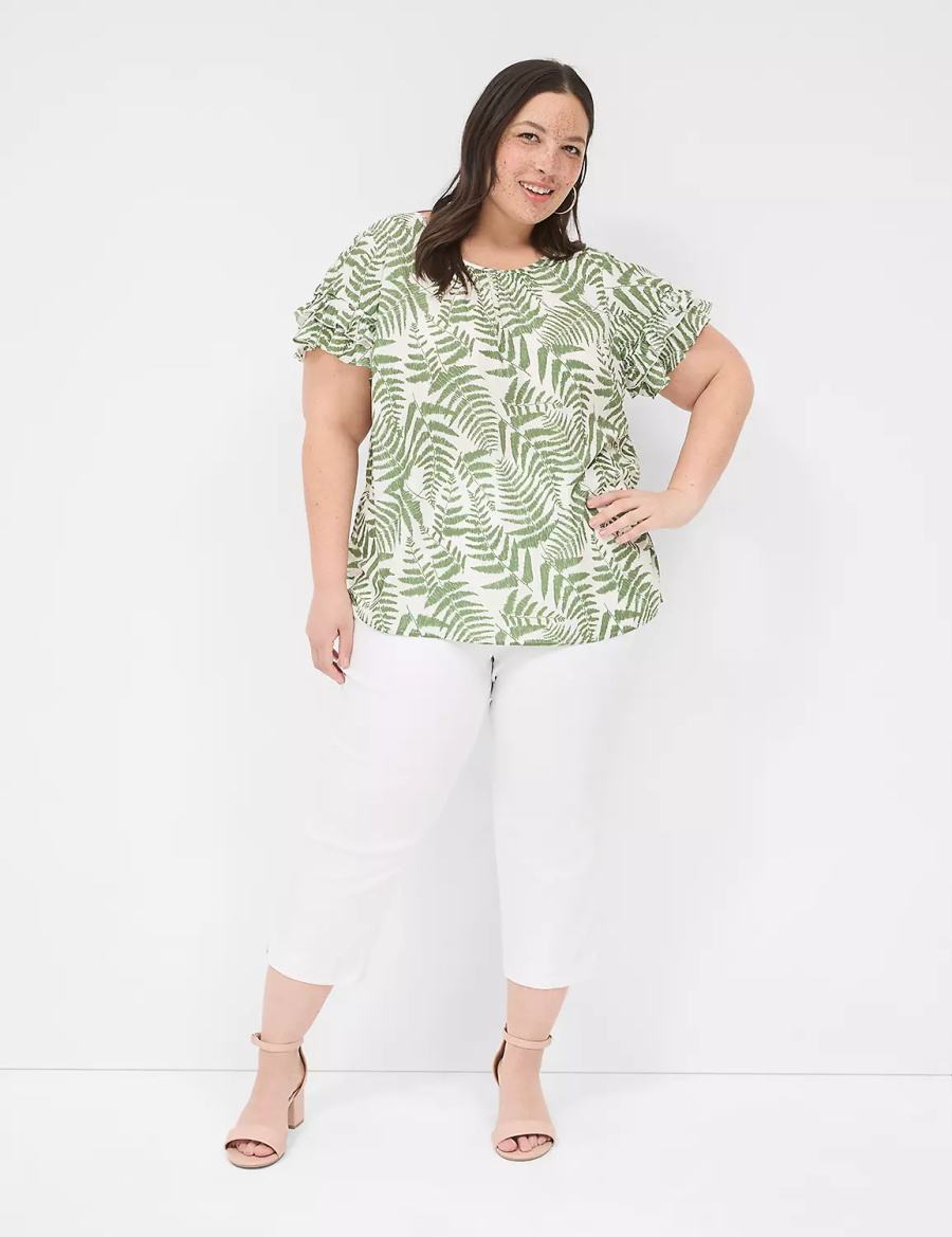 Lane Bryant Flutter-Sleeve Crew-Neck Top Magliette Donna Verdi | KOW8724GV