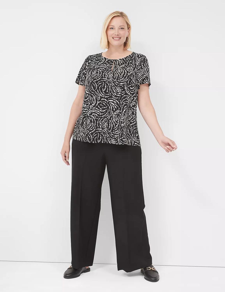 Lane Bryant Flutter-Sleeve Keyhole-Front Top Magliette Donna Nere | MLE7866UR