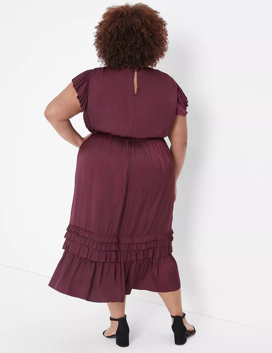 Lane Bryant Flutter-Sleeve Shirred Abito Midi Donna Bordeaux | TWG5472EM