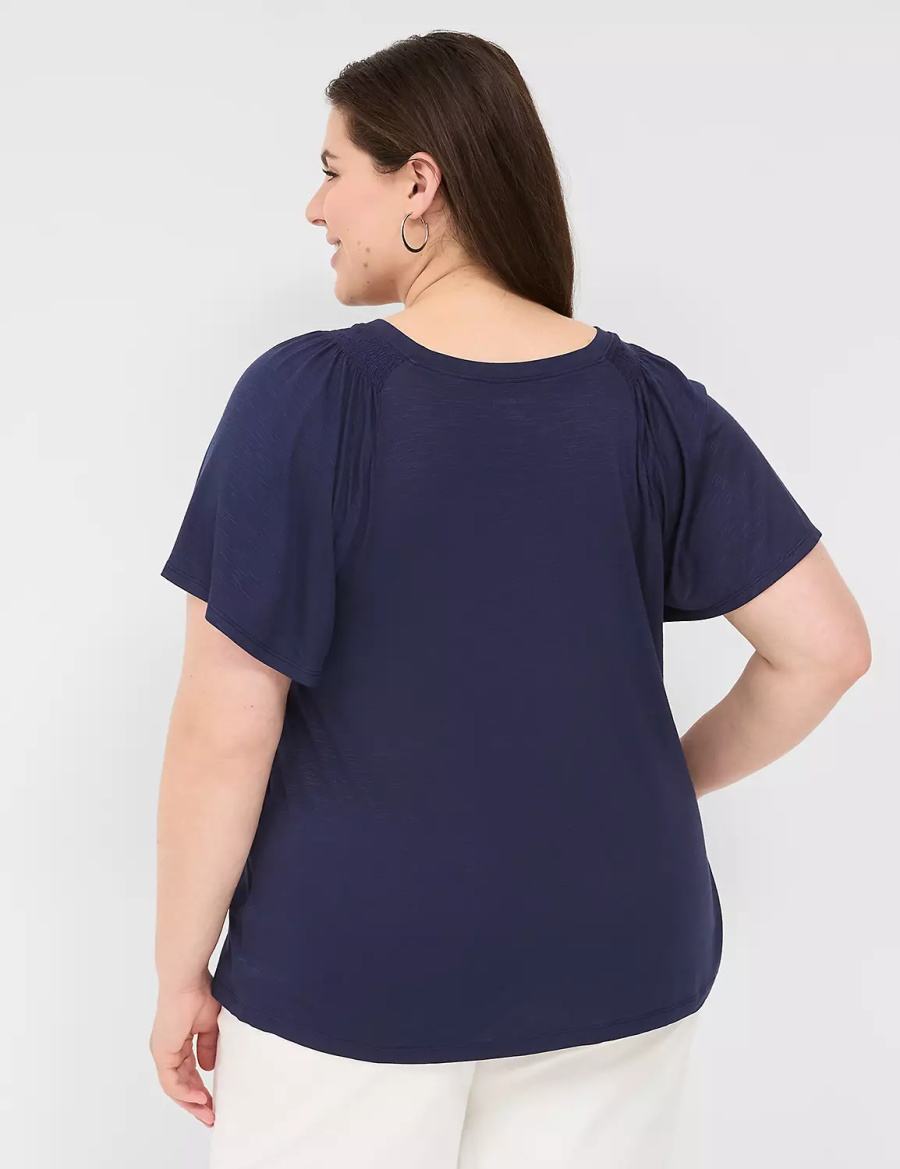 Lane Bryant Flutter-Sleeve Smocked Top Magliette Donna Blu | WIH7365EF