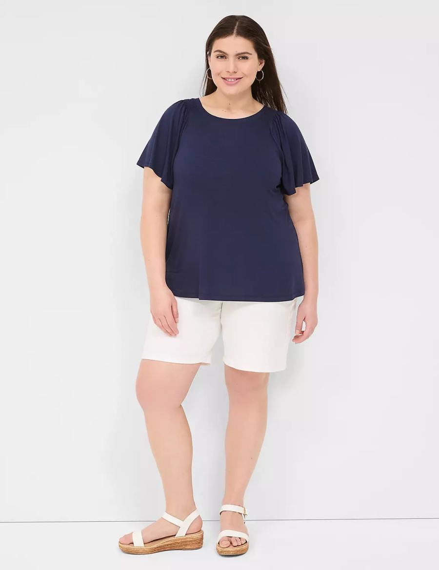 Lane Bryant Flutter-Sleeve Smocked Top Magliette Donna Blu | WIH7365EF