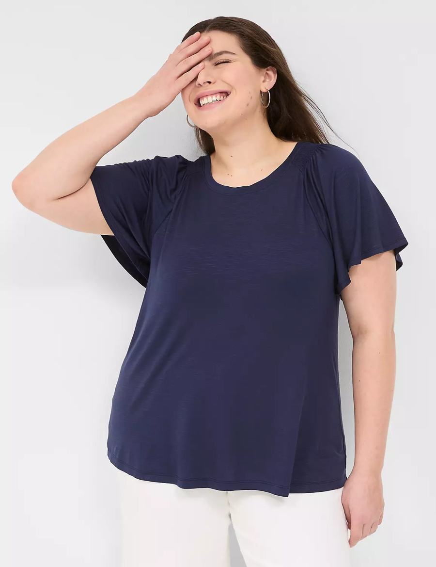 Lane Bryant Flutter-Sleeve Smocked Top Magliette Donna Blu | WIH7365EF