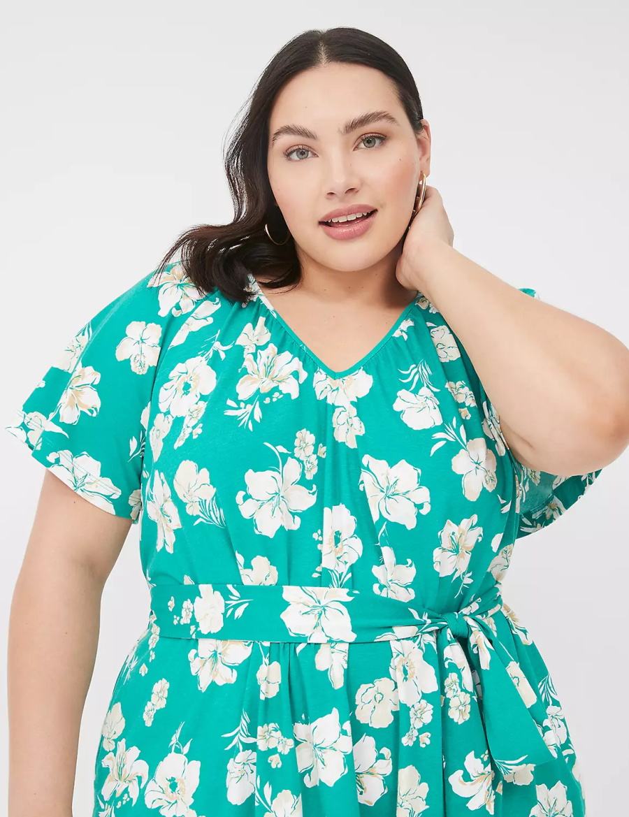 Lane Bryant Flutter-Sleeve Tie-Waist Vestito Casual Donna Verde Acqua | ZYC6949YU