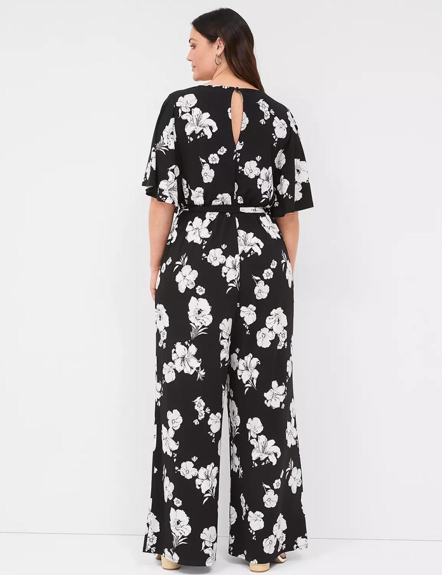 Lane Bryant Flutter-Sleeve Wide Leg Jersey Jumpsuit Donna Nere | CCL3660UY