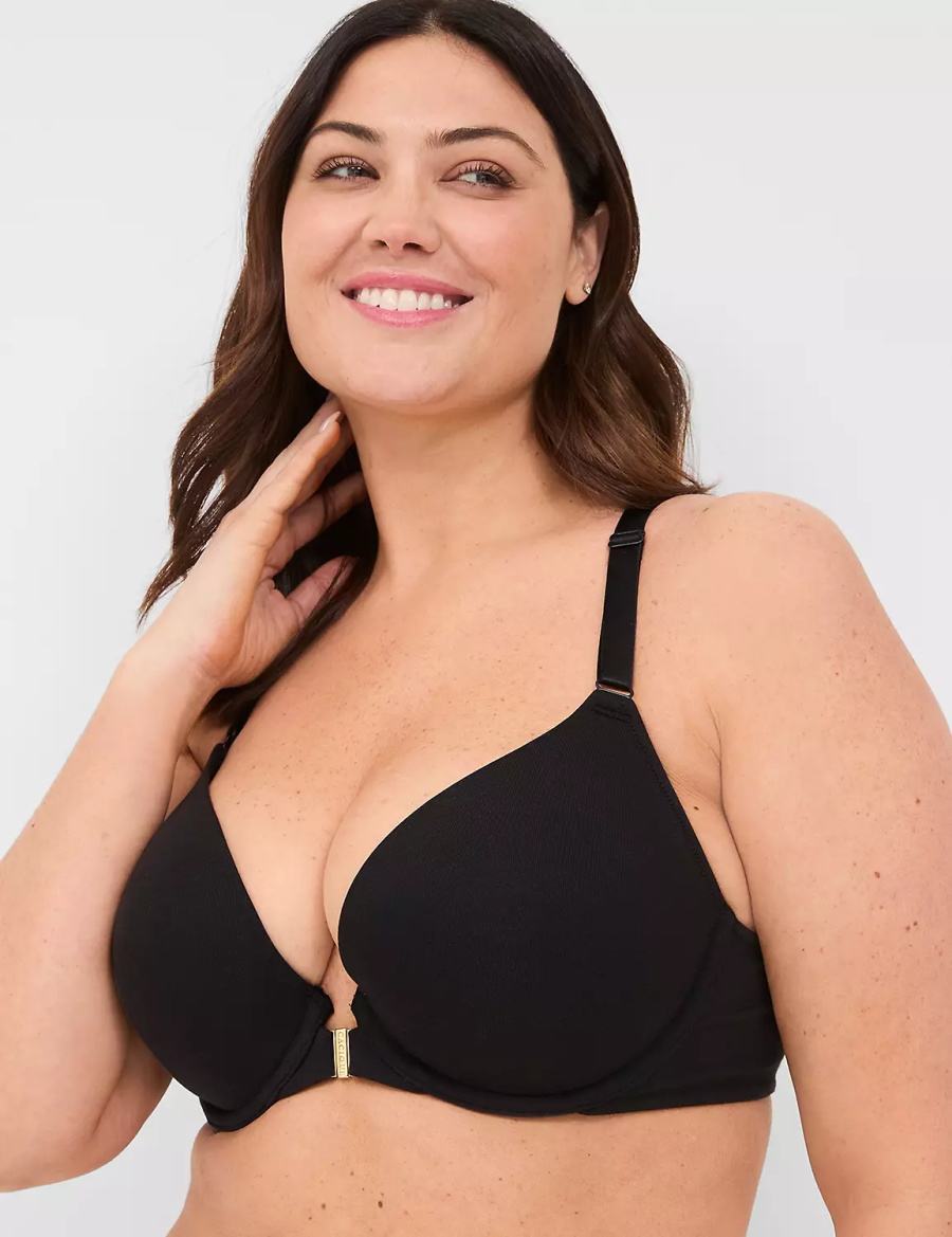 Lane Bryant Front-Close Cotton Boost Plunge Bralette Donna Nere | DOH989NL