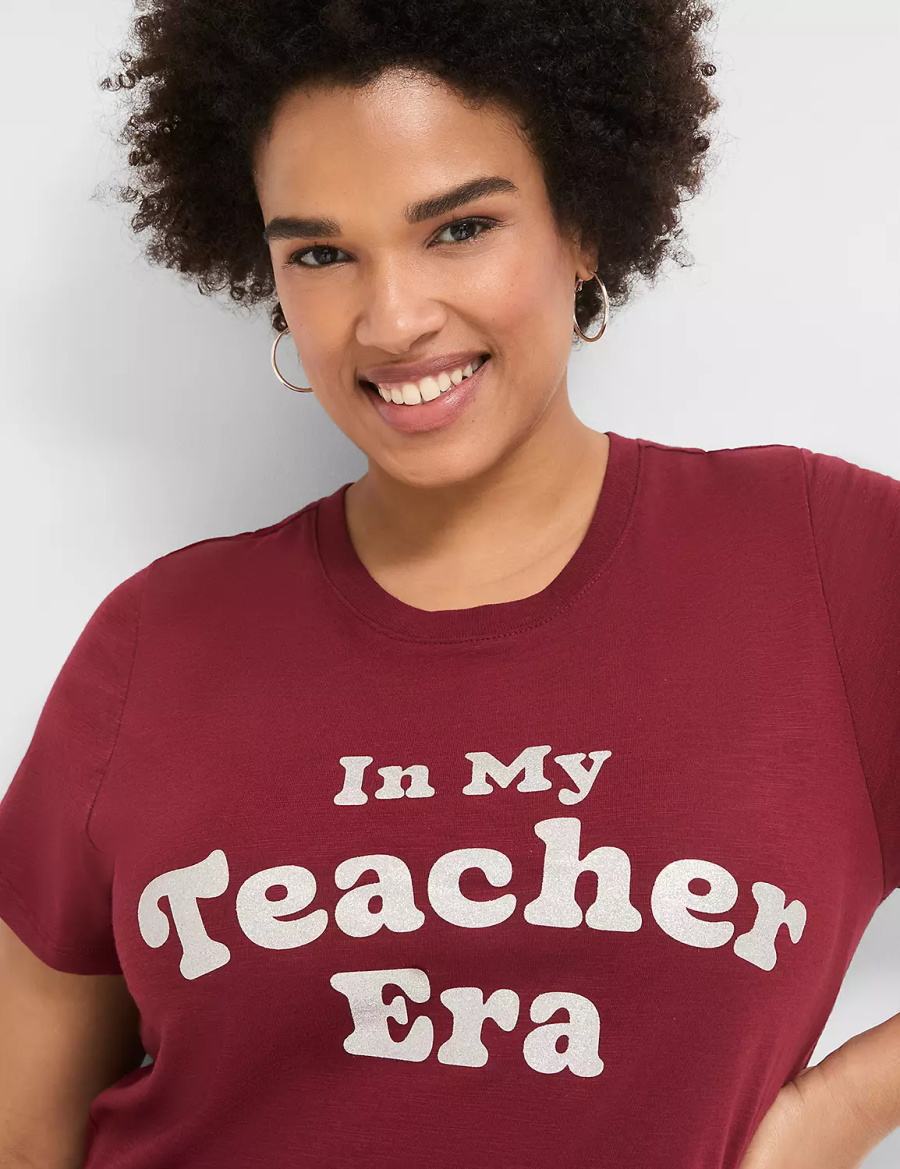 Lane Bryant Glitter In My Teacher Era Graphic Tee Magliette Donna Rosse Scuro | IXB2649HK