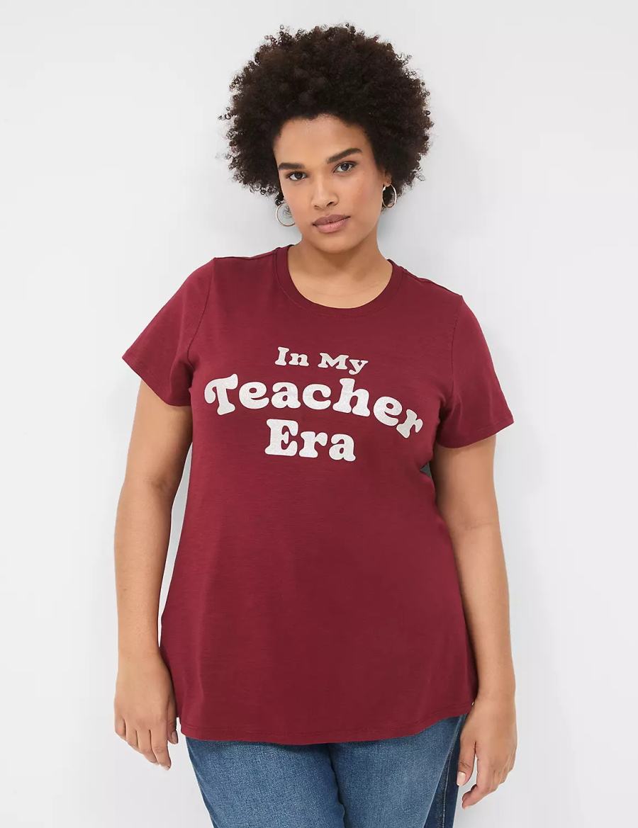 Lane Bryant Glitter In My Teacher Era Graphic Tee Magliette Donna Rosse Scuro | IXB2649HK