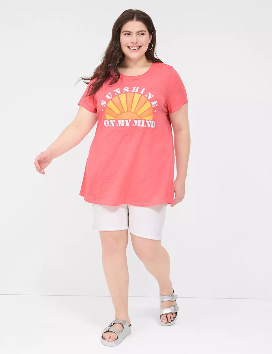 Lane Bryant Glitter Sunshine On My Mind Graphic Tee Magliette Donna Rosa | IDD6320YQ