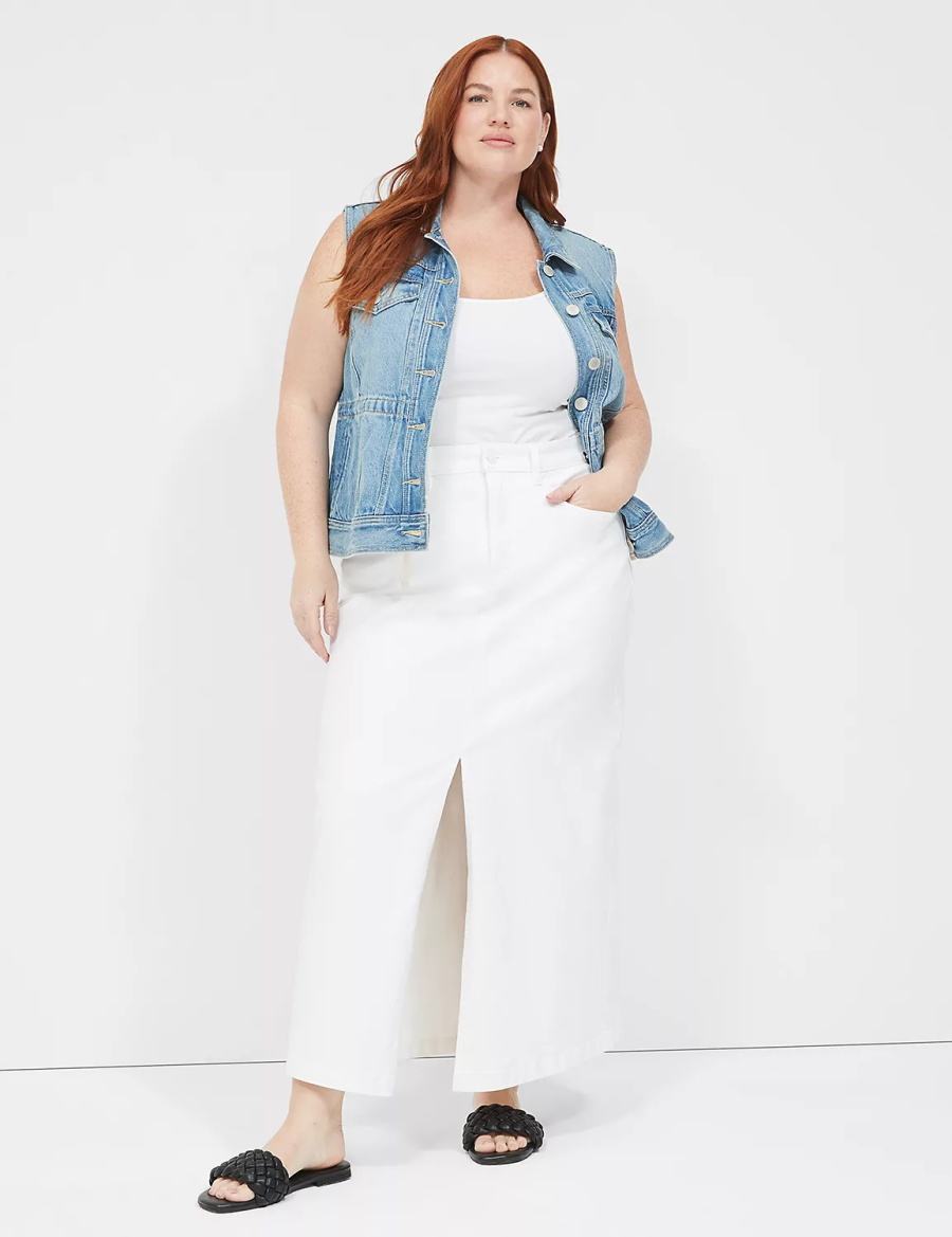 Lane Bryant High-Rise Denim Maxi Gonne Donna Bianche | QYM3320SE