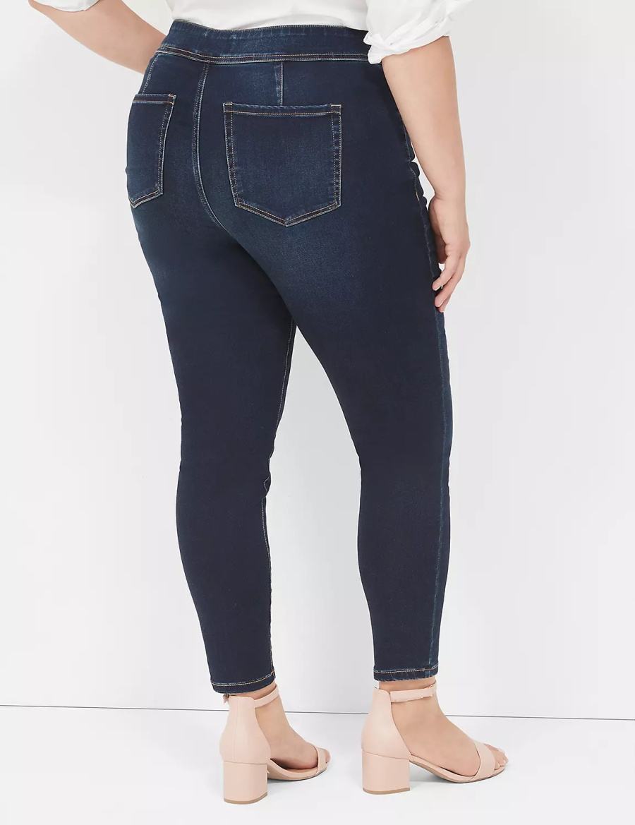 Lane Bryant High-Rise Sateen 3-Button Jeggings Donna Blu Scuro | NIO2645OQ