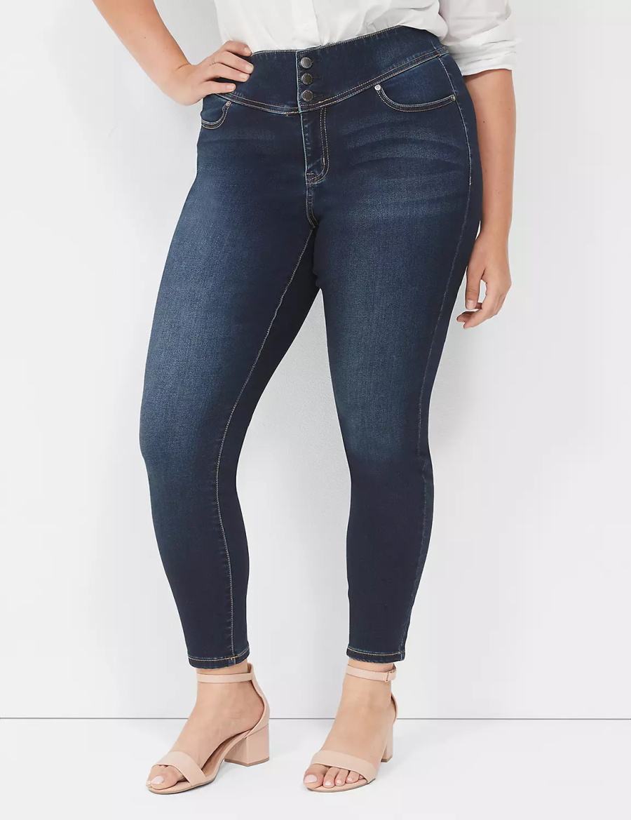 Lane Bryant High-Rise Sateen 3-Button Jeggings Donna Blu Scuro | NIO2645OQ