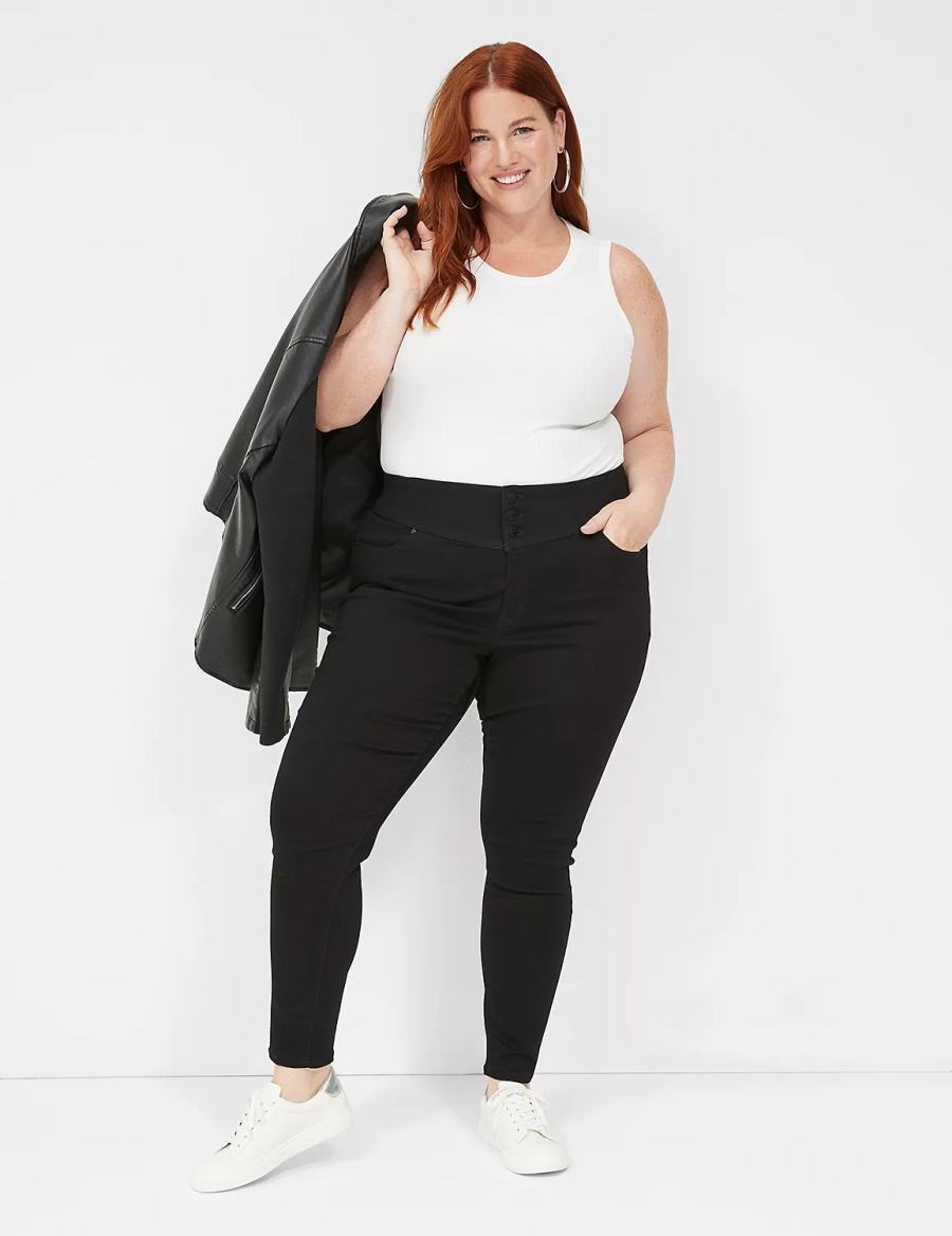 Lane Bryant High-Rise Sateen 3-Button Jeggings Donna Nere | MMR4048ZM