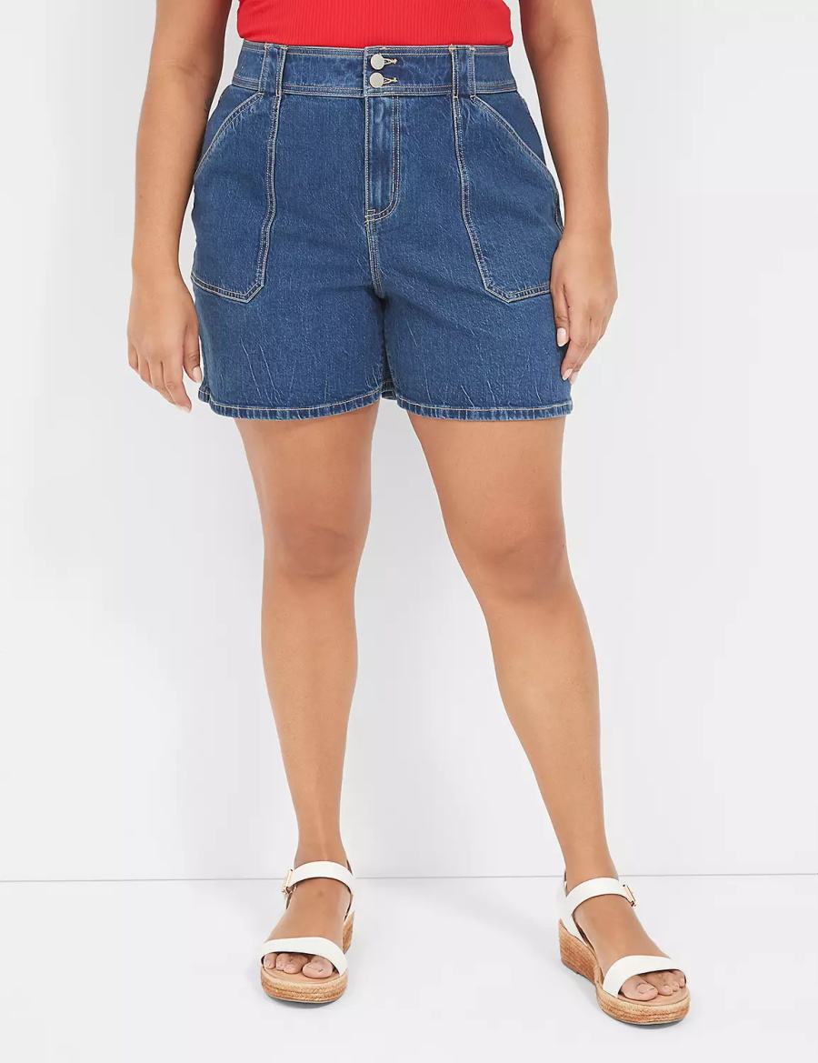 Lane Bryant High-Rise Utility Jean Pantaloncini Donna Blu Chiaro | IQL1281ZB