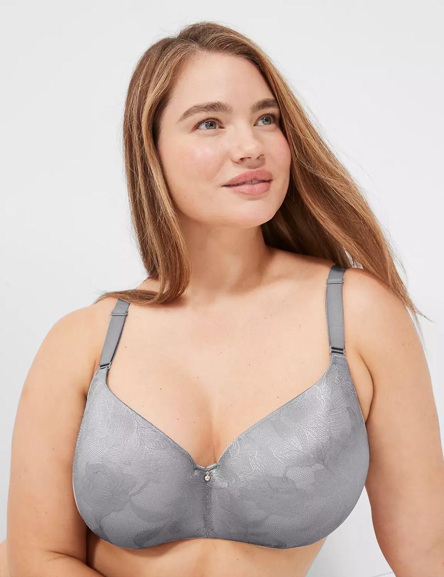 Lane Bryant Invisible Lace Backsmoother Lightly Lined Reggiseno A Balconcino Donna Grigie | RRP430VR