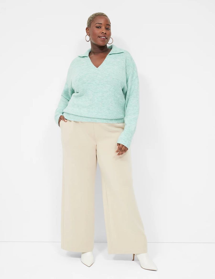 Lane Bryant Journey Knit High-Rise Wide Leg Pantaloni Donna Khaki | QRL3713TD