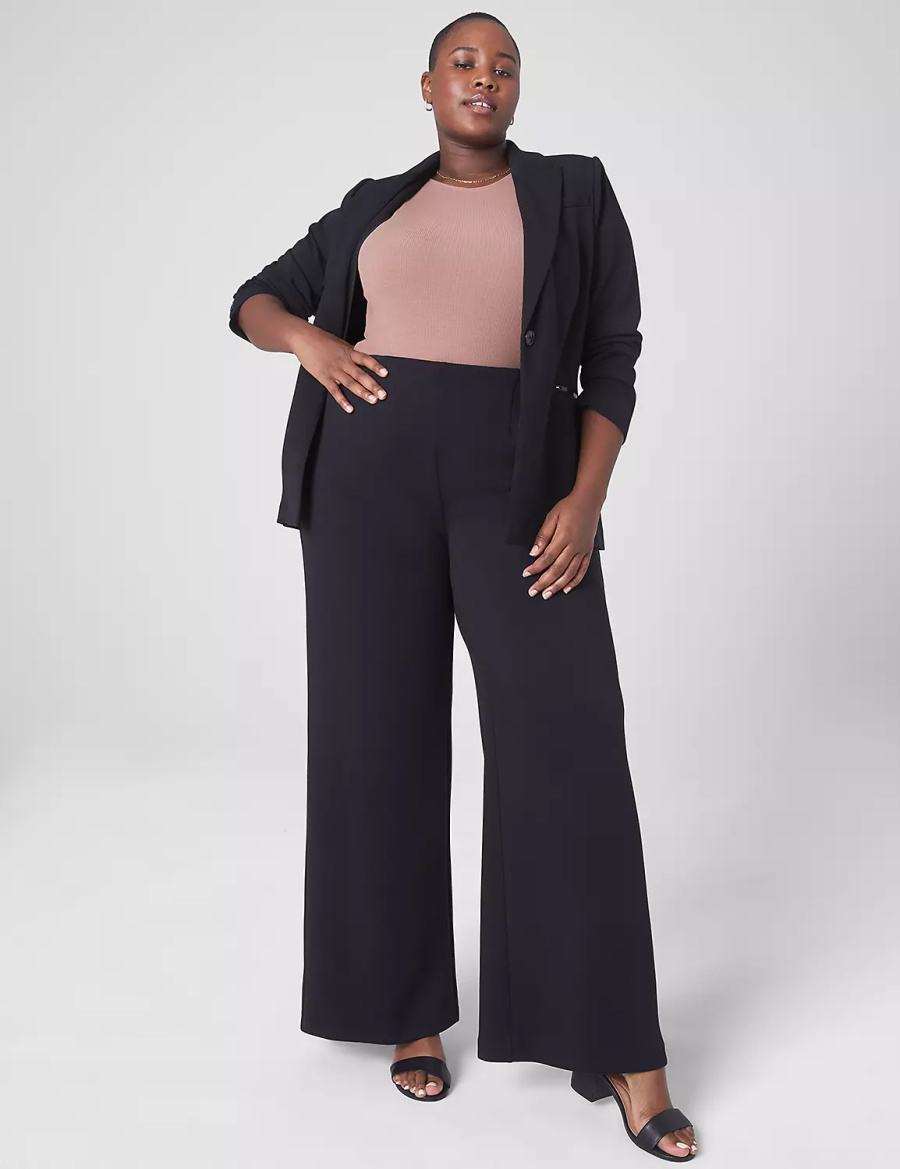 Lane Bryant Journey Knit High-Rise Wide Leg Pantaloni Donna Nere | EPE3869BF