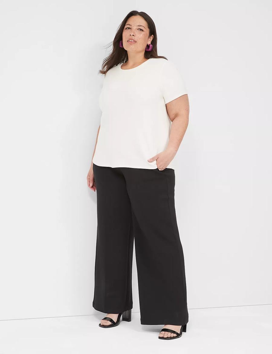 Lane Bryant Journey Knit High-Rise Wide Leg Pantaloni Donna Nere | EPE3869BF