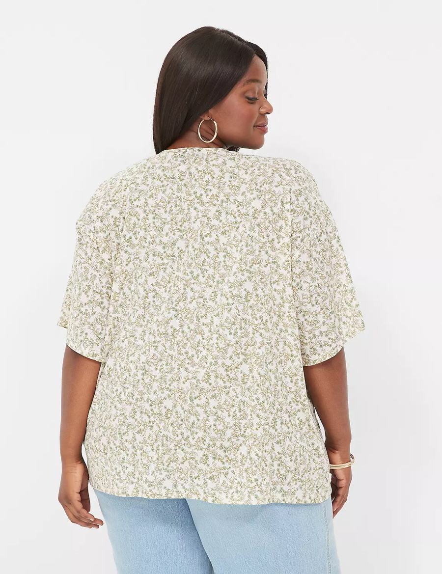 Lane Bryant Kimono-Sleeve Tie-Front Overpiece Vestaglia Donna Crema Verde Oliva | XIH3680HL