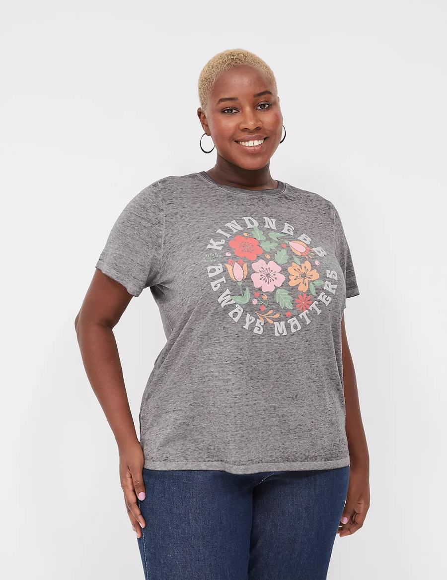 Lane Bryant Kindness Always Matters Burnout Graphic Tee Magliette Donna Grigie Scuro | KGT66EP