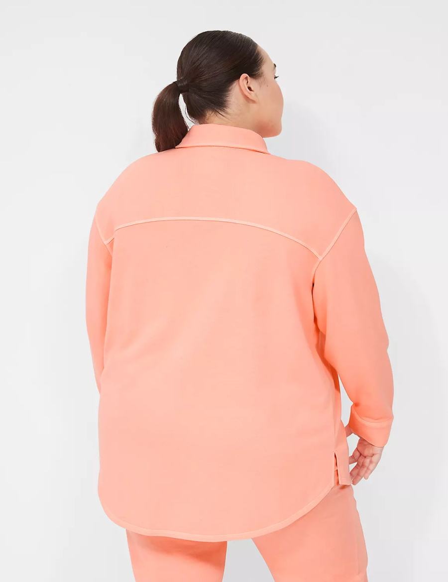 Lane Bryant LIVI Button-Front French Terry Shacket Camicie Donna Corallo | CLA7713GL