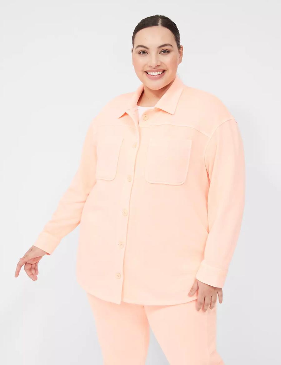 Lane Bryant LIVI Button-Front French Terry Shacket Camicie Donna Corallo | CLA7713GL