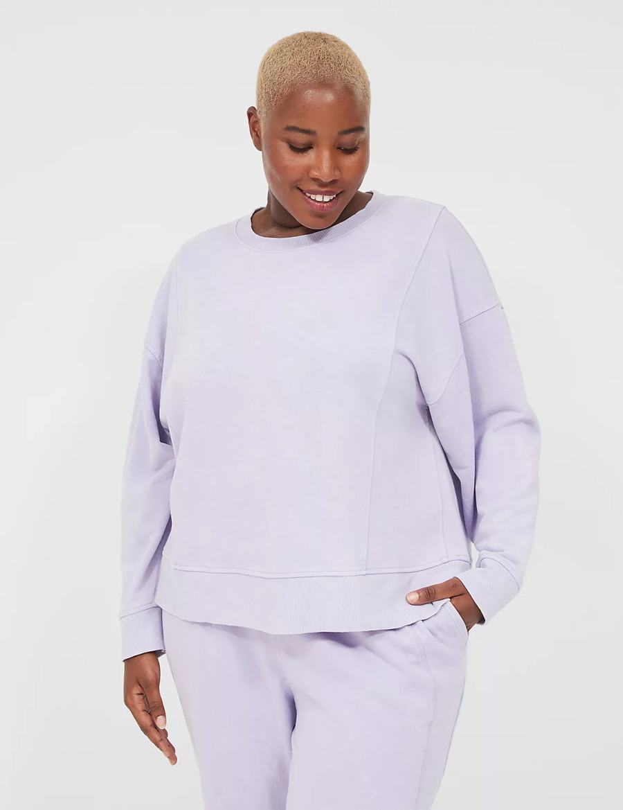 Lane Bryant LIVI Crew-Neck French Terry Washed Felpe Donna Viola | XHM4166XG