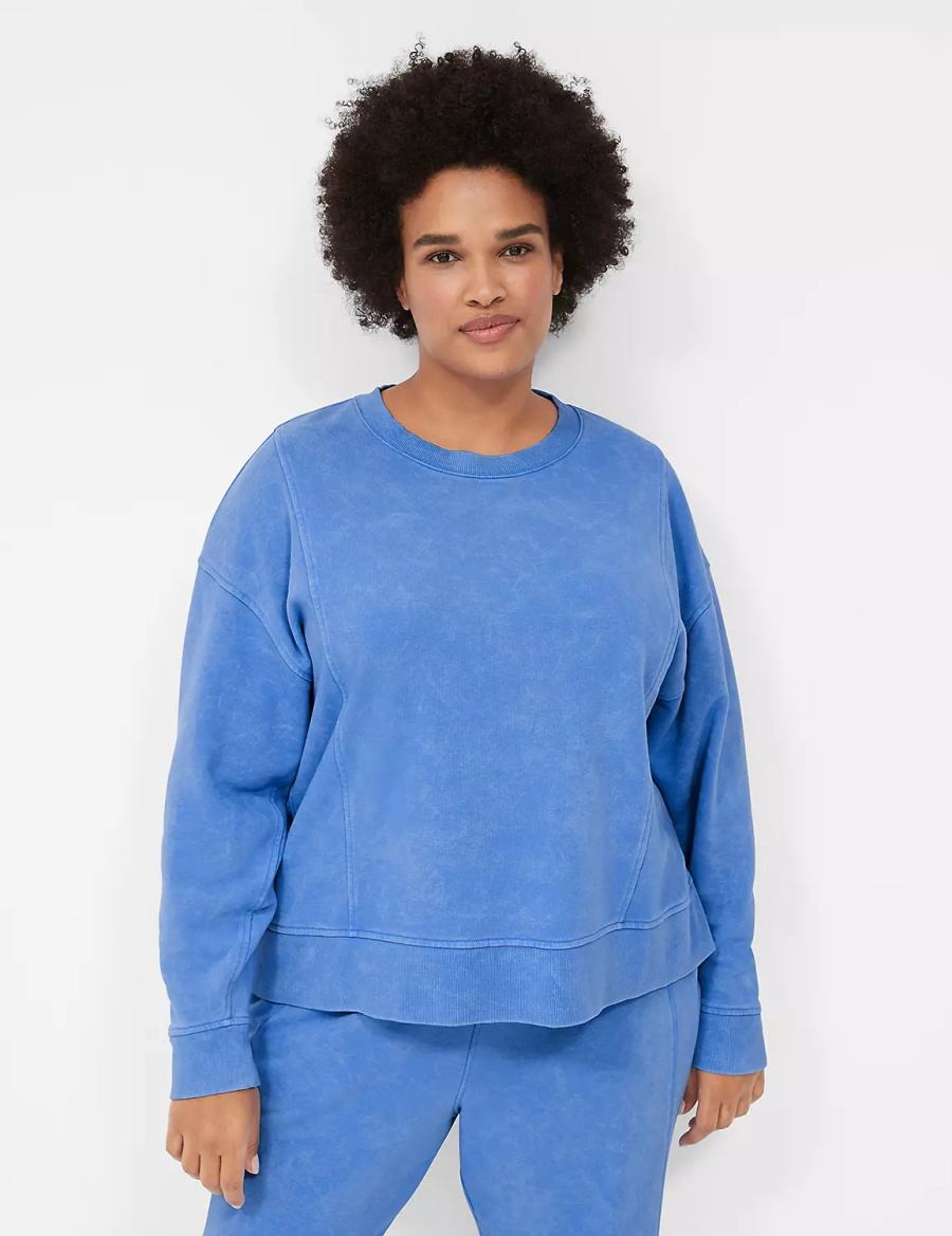 Lane Bryant LIVI Crew-Neck French Terry Washed Felpe Donna Blu | UZW2644DO