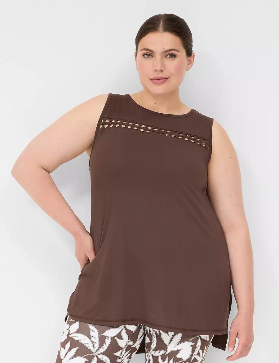 Lane Bryant LIVI Crew-Neck Macrame Canotta Donna Marroni Scuro | JMV3090QX