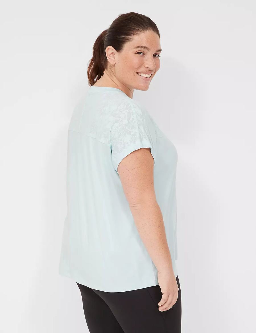 Lane Bryant LIVI Crew-Neck Mesh & Recycled LIVI Soft Tee Magliette Donna Verdi Chiaro | SGA5774WZ