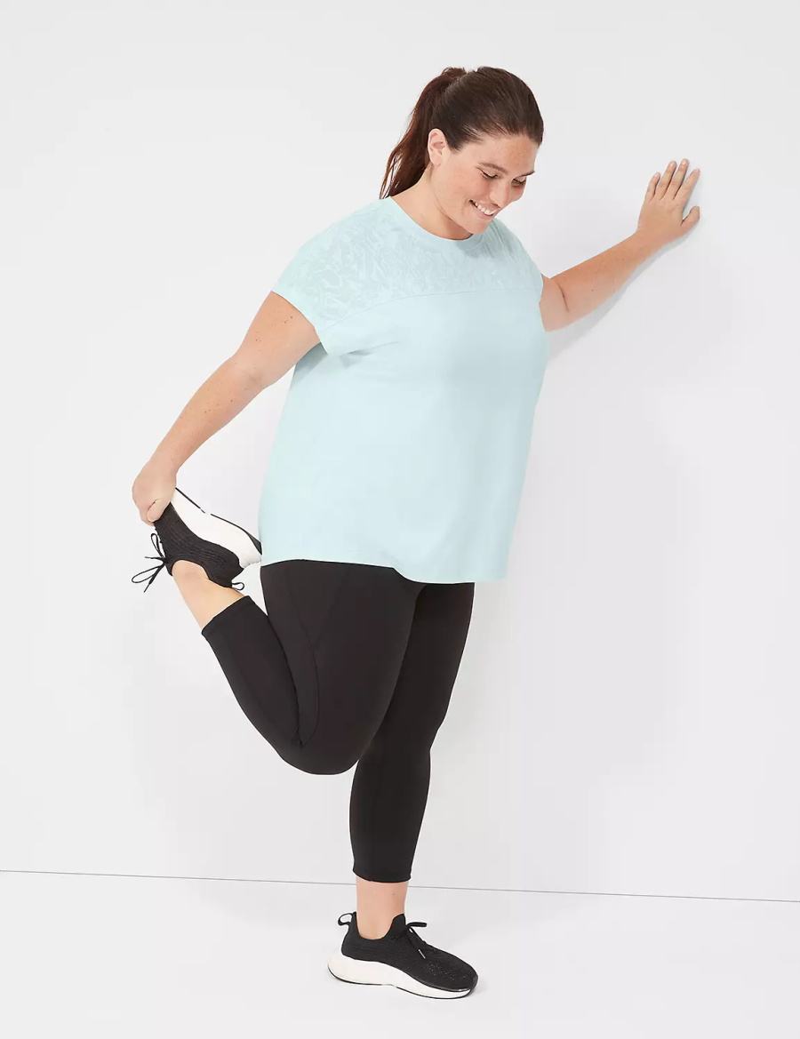 Lane Bryant LIVI Crew-Neck Mesh & Recycled LIVI Soft Tee Magliette Donna Verdi Chiaro | SGA5774WZ