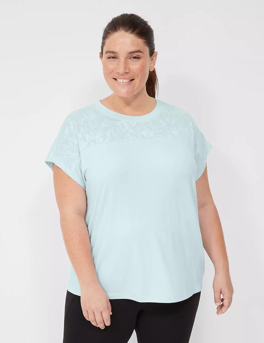 Lane Bryant LIVI Crew-Neck Mesh & Recycled LIVI Soft Tee Magliette Donna Verdi Chiaro | SGA5774WZ