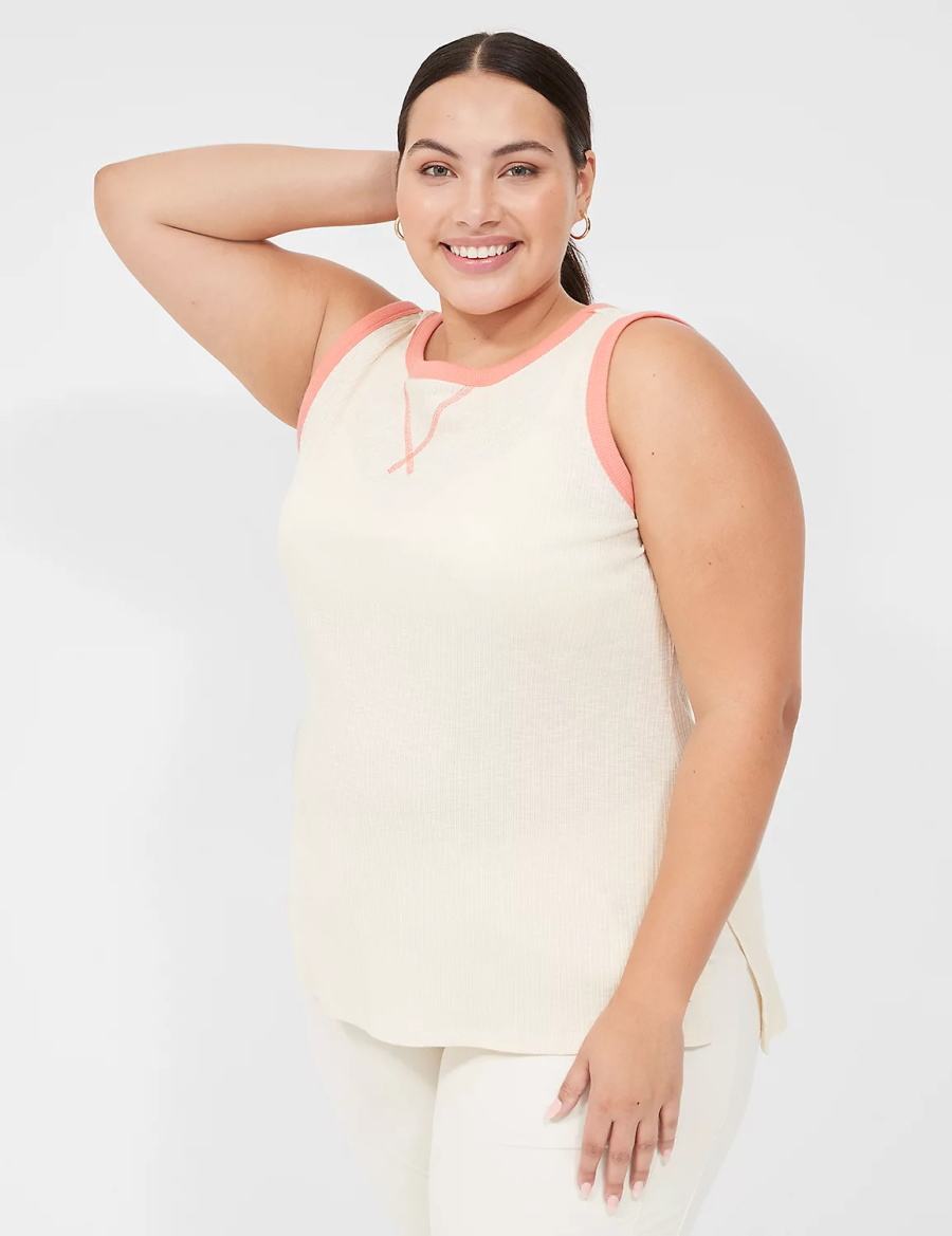 Lane Bryant LIVI Crew-Neck Rib Canotta Donna Bianche | EYP5664HM