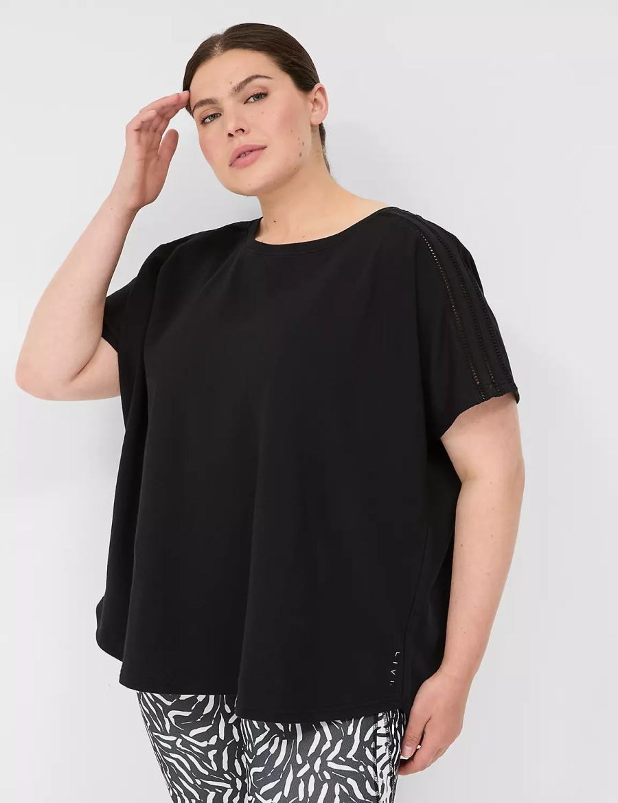 Lane Bryant LIVI Crochet-Detail French Terry Top Magliette Donna Nere | TAW4926DO