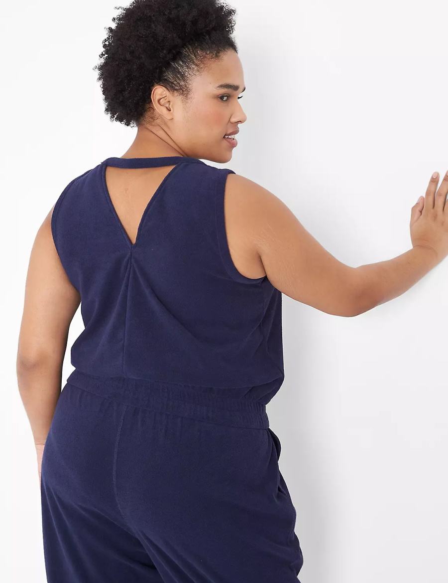 Lane Bryant LIVI Crop Towel Terry Canotta Donna Blu | KJM6031RC