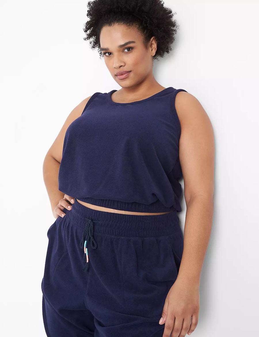 Lane Bryant LIVI Crop Towel Terry Canotta Donna Blu | KJM6031RC